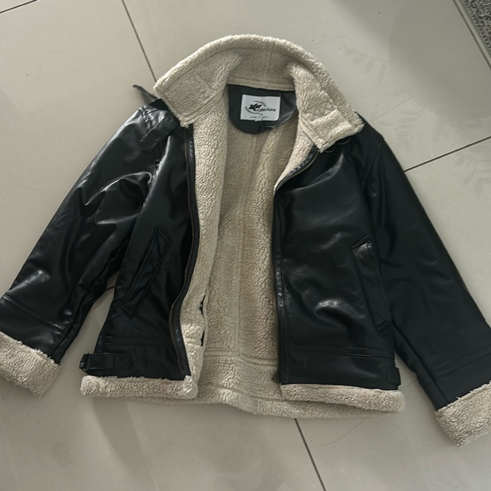 faux leather jacket with sherpa lining inside